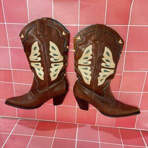 Size 10 Nine West Brown Butterfly Cowboy Boots